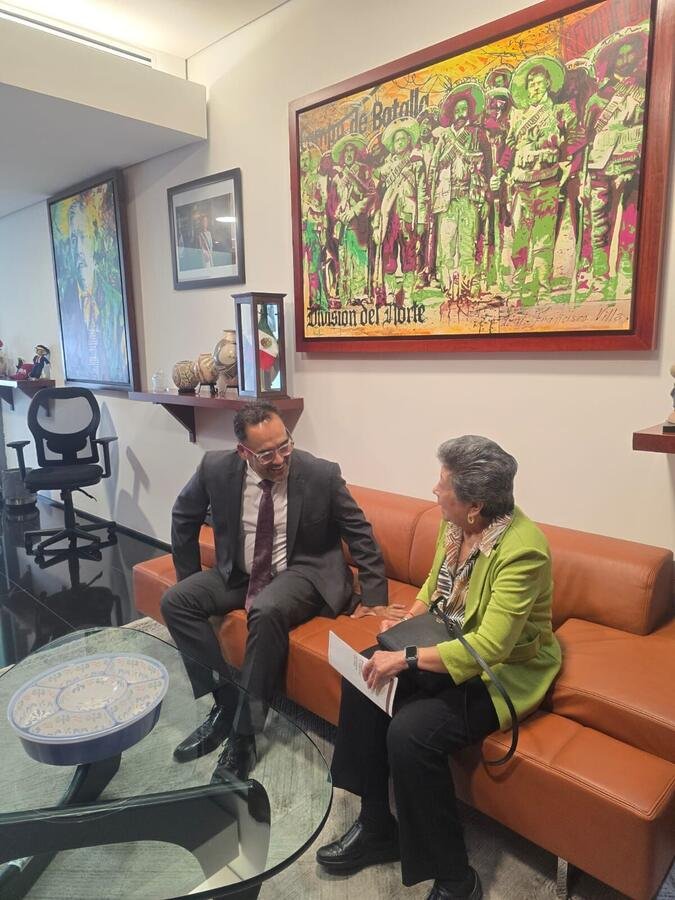 La senadora en reunión de trabajo en una oficina del Senado